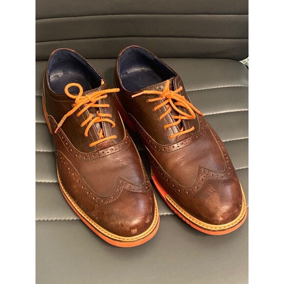 COLE HAAN Mens BROWN ORANGE Wing Tip Great Jones Oxford Shoes Leather Size 9M - Picture 4 of 12
